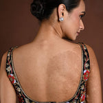 Black and Red Hand Embroidered Sleeveless Blouse with Sweetheart Neckline - Anvi Couture