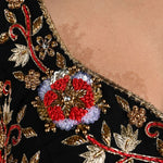 Black and Red Hand Embroidered Sleeveless Blouse with Sweetheart Neckline - Anvi Couture