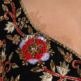 Black and Red Hand Embroidered Sleeveless Blouse with Sweetheart Neckline - Anvi Couture