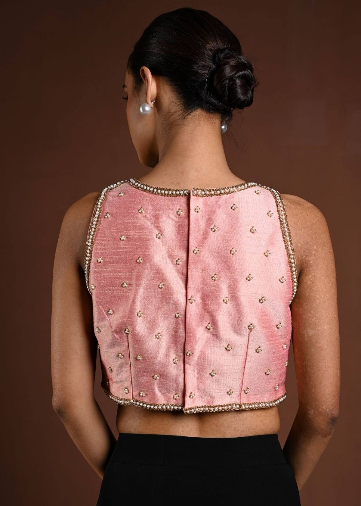 Pink Hand Embroidery Party Wear Blouse with Pearl and Cut dana Embellishment - Anvi Couture