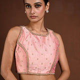Pink Hand Embroidery Party Wear Blouse with Pearl and Cut dana Embellishment - Anvi Couture