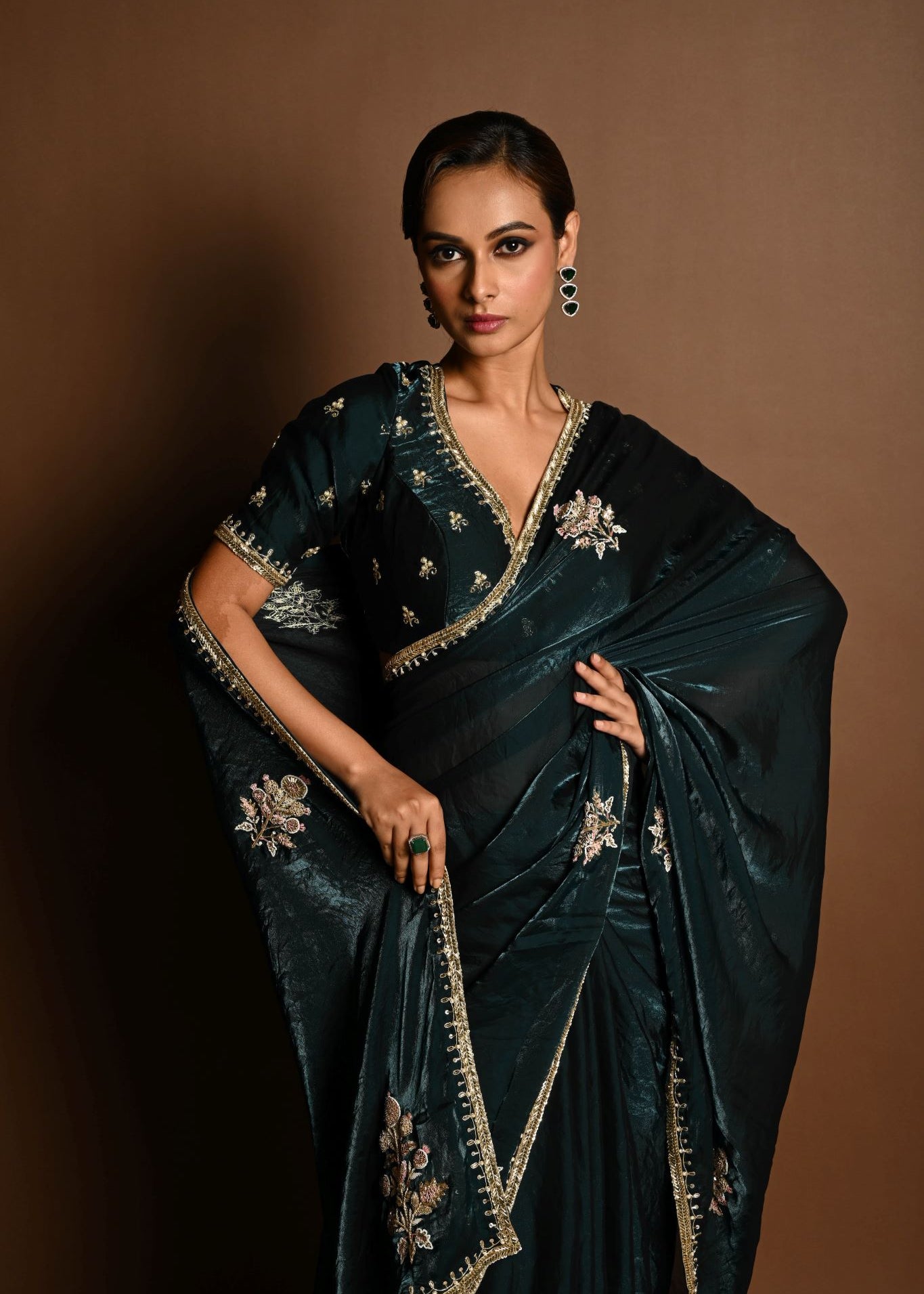 Designer Saree with Hand Embroidery and Matching Blouse