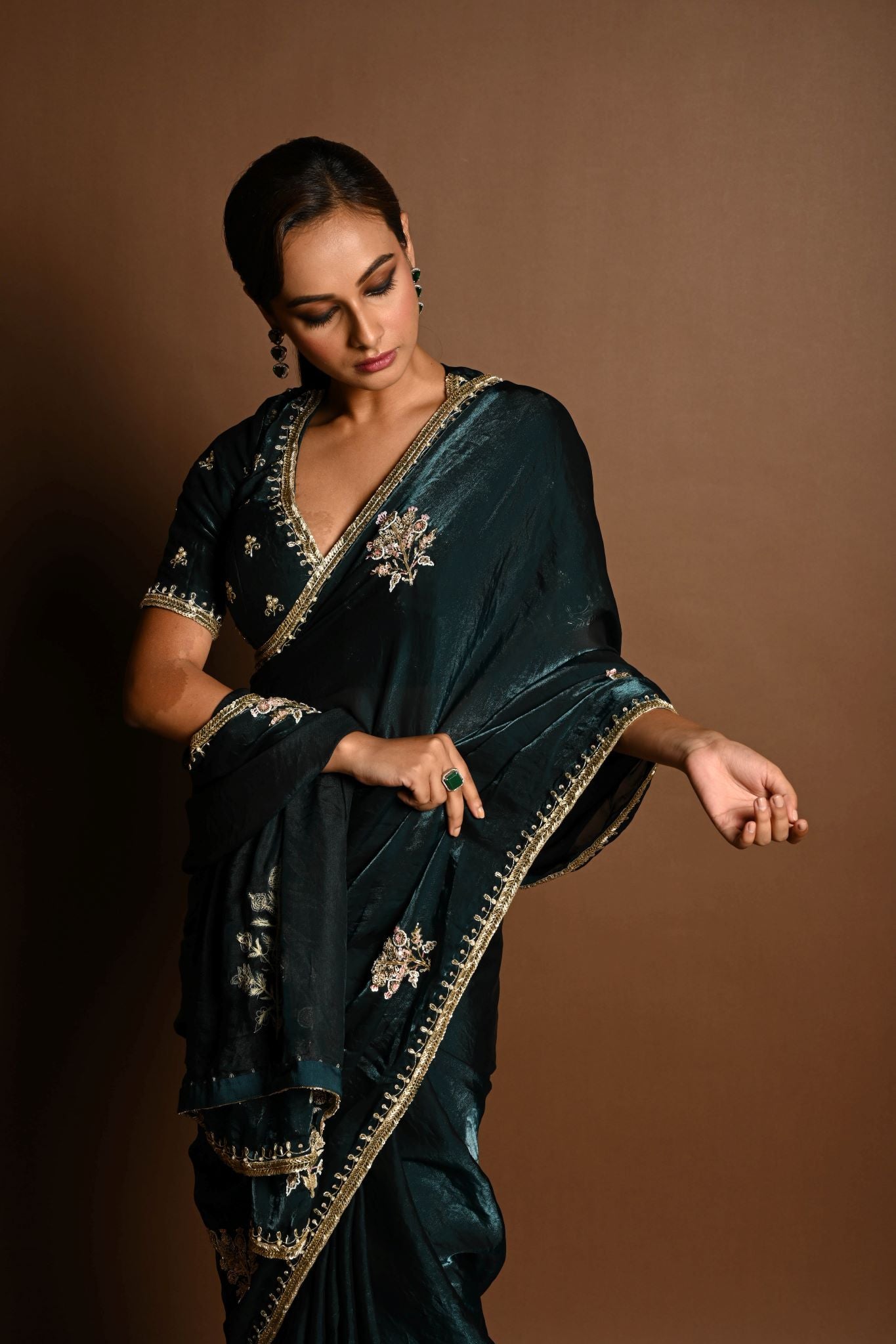 Dark Green Silk Organza Saree for Special Occasions| Wedding, Reception, Partywear Designer Sarees