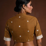 Brown Half Sleeve Cotton Blouse with High Neck - Anvi Couture