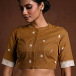 Brown Half Sleeve Cotton Blouse with High Neck - Anvi Couture