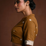 Brown Half Sleeve Cotton Blouse with High Neck - Anvi Couture