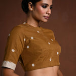 Brown Half Sleeve Cotton Blouse with High Neck - Anvi Couture