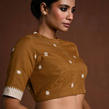 Brown Half Sleeve Cotton Blouse with High Neck - Anvi Couture