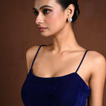 Dark Blue Velvet Spaghetti Blouse with Back Closure - Anvi Couture