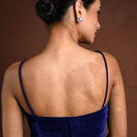 Dark Blue Velvet Spaghetti Blouse with Back Closure - Anvi Couture