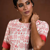 White Cotton Blouse with Half Sleeves and Red Printed Design - Anvi Couture