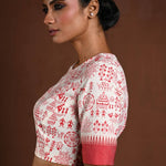 White Cotton Blouse with Half Sleeves and Red Printed Design - Anvi Couture
