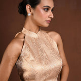 Peach Halter Neck Brocade Silk Blouse - Anvi Couture