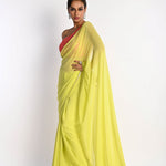 One Shoulder Pink Embroidered Blouse with Lime Green Georgette Saree