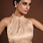 Peach Halter Neck Brocade Silk Blouse - Anvi Couture