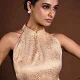 Peach Halter Neck Brocade Silk Blouse - Anvi Couture