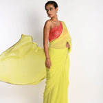 Luxury Lime Green Georgette Saree with Pink Embroidered Blouse