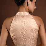 Peach Halter Neck Brocade Silk Blouse - Anvi Couture