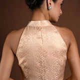 Peach Halter Neck Brocade Silk Blouse - Anvi Couture