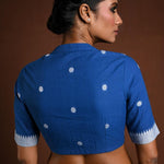 Blue Cotton Blouse with Half Sleeves and High Neck - Anvi Couture