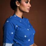 Blue Cotton Blouse with Half Sleeves and High Neck - Anvi Couture
