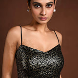 Black and Gold Sequin Blouse with Noodle Strap and Back Closure - Anvi Couture