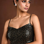 Black and Gold Sequin Blouse with Noodle Strap and Back Closure - Anvi Couture