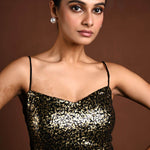 Black and Gold Sequin Blouse with Noodle Strap and Back Closure - Anvi Couture