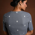 Gray Half Sleeve Blouse in Cotton with High Neck - Anvi Couture
