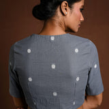 Gray Half Sleeve Blouse in Cotton with High Neck - Anvi Couture