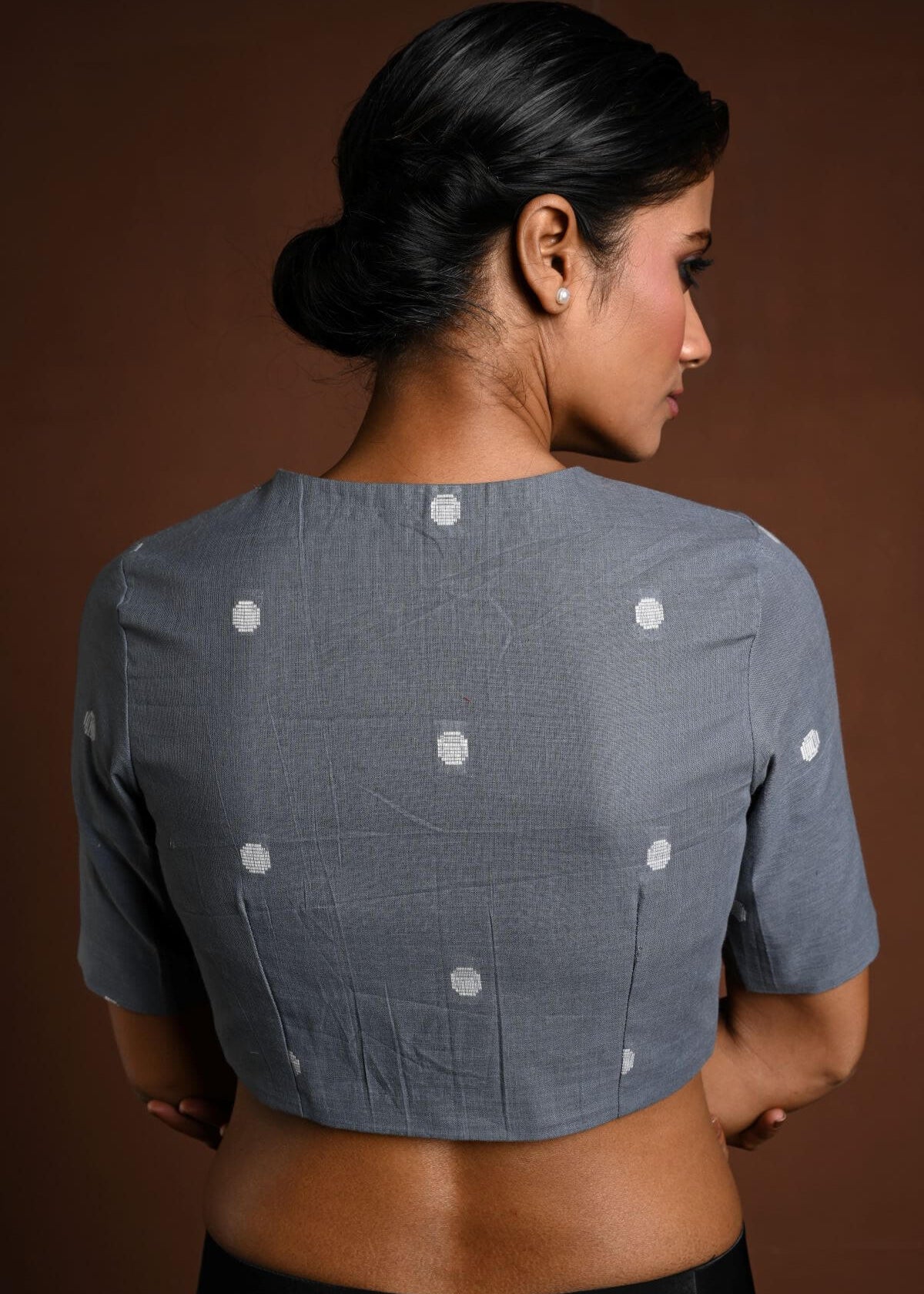 Gray Half Sleeve Blouse in Cotton with High Neck - Anvi Couture - Image 4