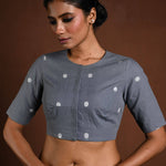 Gray Half Sleeve Blouse in Cotton with High Neck - Anvi Couture