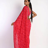 Pink Printed Saree in Georgette with Cut dana and Pearl Embroidery - Anvi Couture