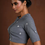 Gray Half Sleeve Blouse in Cotton with High Neck - Anvi Couture