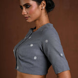 Gray Half Sleeve Blouse in Cotton with High Neck - Anvi Couture