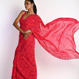 Pink Printed Saree in Georgette with Cut dana and Pearl Embroidery - Anvi Couture