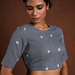 Gray Half Sleeve Blouse in Cotton with High Neck - Anvi Couture