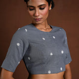 Gray Half Sleeve Blouse in Cotton with High Neck - Anvi Couture