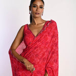 Pink Printed Saree in Georgette with Cut dana and Pearl Embroidery - Anvi Couture