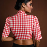 Red and White Gingham Print Cotton Blouse with Collar - Anvi Couture