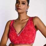 Pink Printed Saree in Georgette with Cut dana and Pearl Embroidery - Anvi Couture