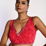 Pink Printed Saree in Georgette with Cut dana and Pearl Embroidery - Anvi Couture