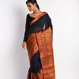 Dark Blue & Red Mangalagiri Saree