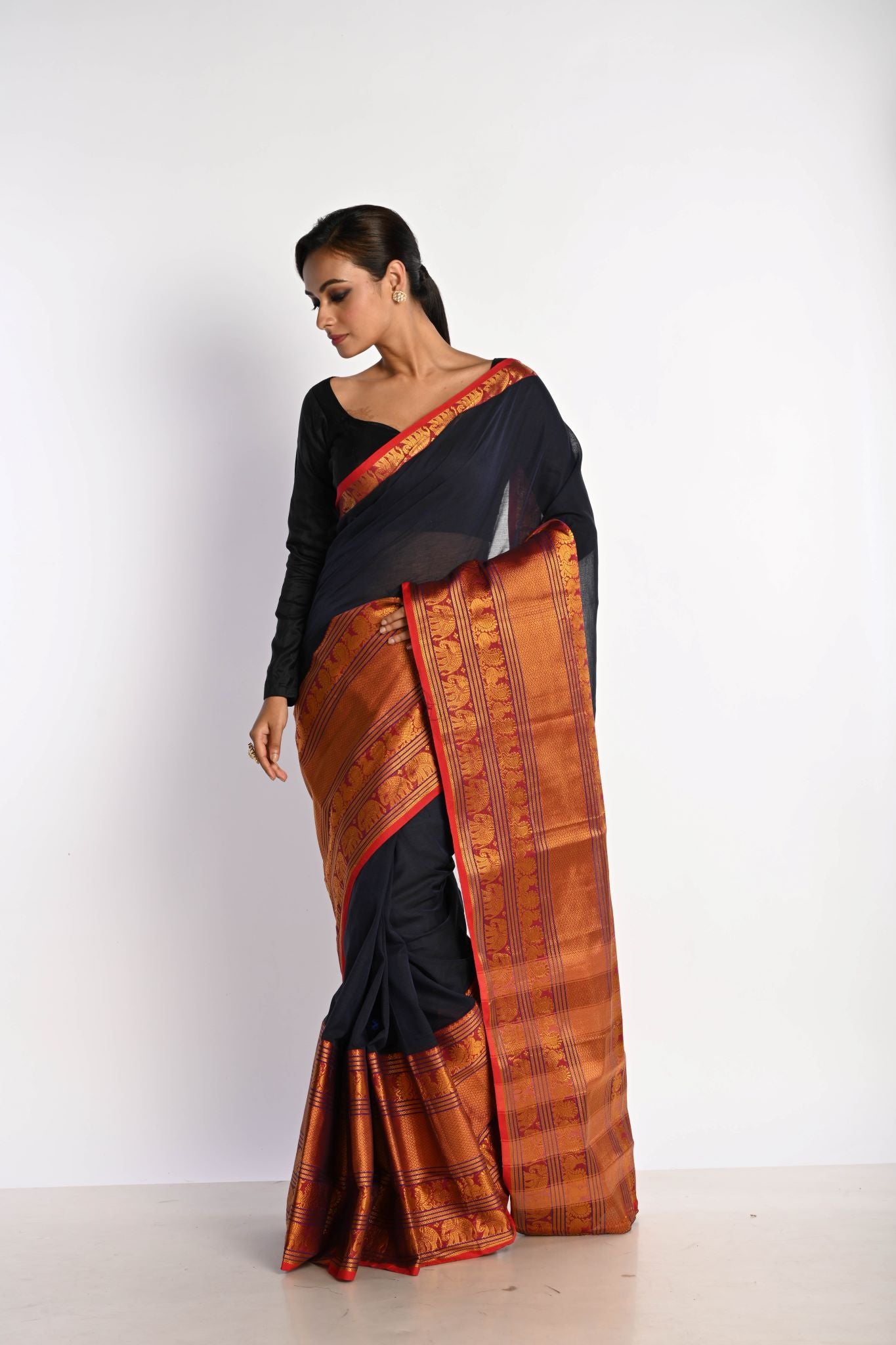 Dark Blue & Red Mangalagiri Saree