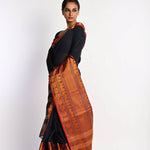 Dark Blue and Red Handwoven Mangalagiri Cotton Silk Saree with Blouse Piece - Anvi Couture