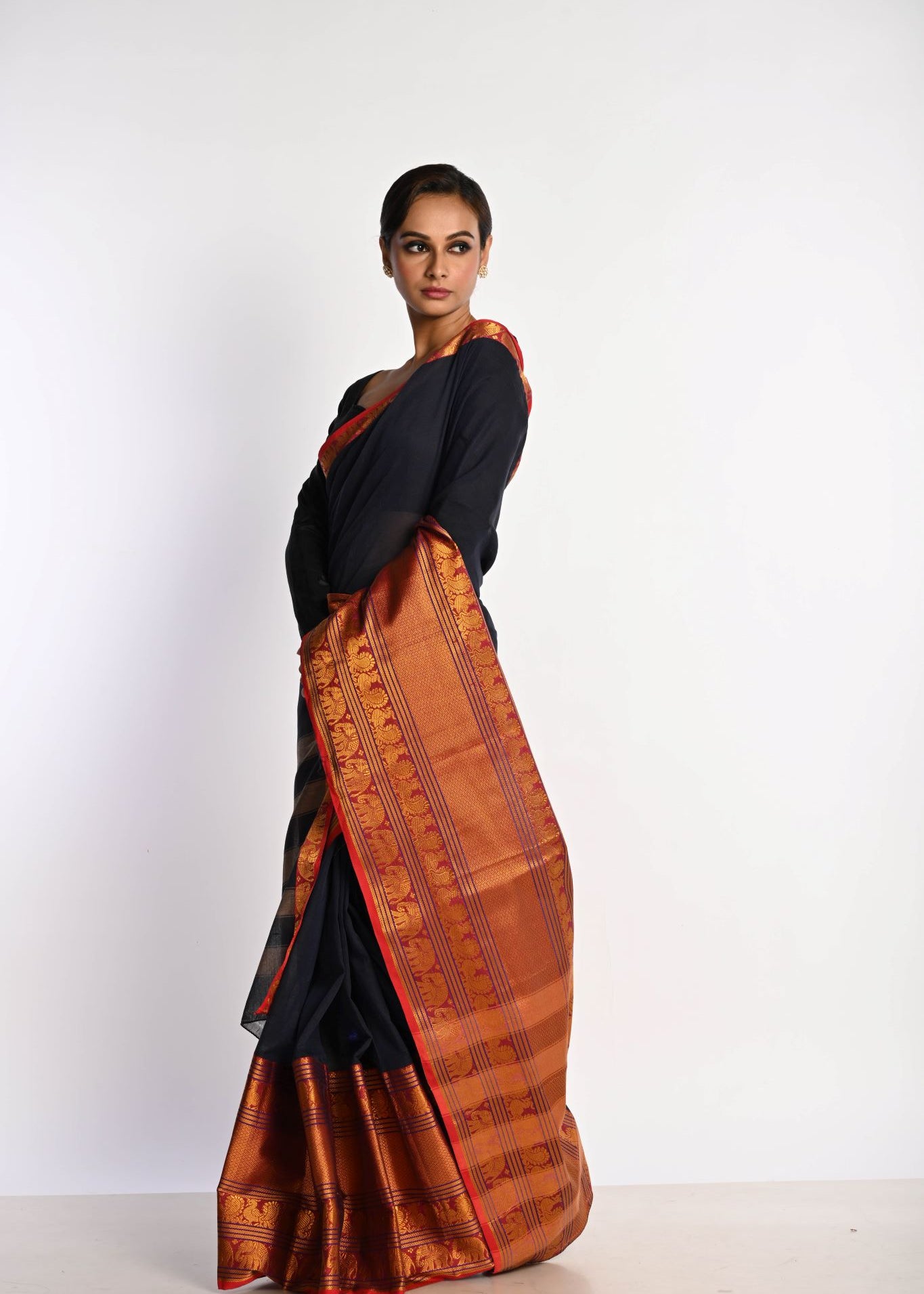 Dark Blue & Red Mangalagiri Saree