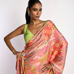 Multicolor Printed Satin Silk Saree - Anvi Couture