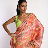 Multicolor Printed Satin Silk Saree - Anvi Couture