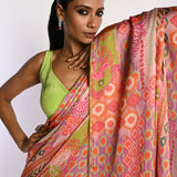 Multicolor Printed Satin Silk Saree - Anvi Couture