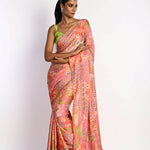 Multicolor Printed Satin Silk Saree - Anvi Couture